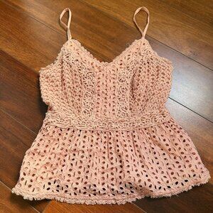 Japna Baby Doll Cami SZ L eyelet smocked womens blouse 100% cotton